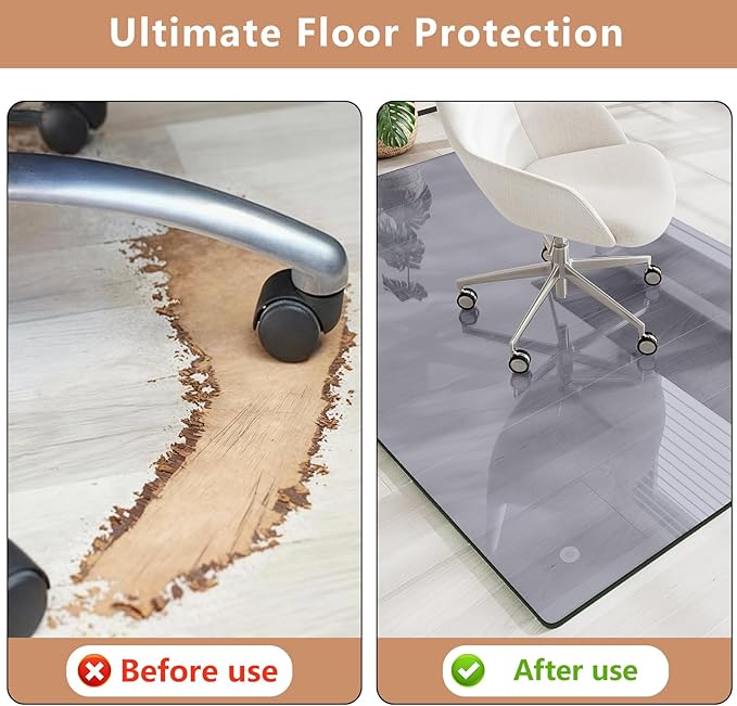 Tempered Glass Gray Chair Mat for Carpet & Hard Floor, 30"x55" Office Chair Mat - Heavy Duty & Scratch Resistant, Non-Slip Pads, Rounded Corners & Polished Edges