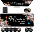 Ergonomic Keyboard Wrist Rest & Mouse Pad Wrist Rest Set, Large XXL Gaming Desk Mat 31.5"x 11.8" with Memory Foam, Easy Typing Pain Relief for Office & Home, Floral Quote Bible Verse Psalm 46:5