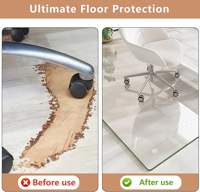 Tempered Glass Chair Mat for Carpet & Hard Floor, 42"x48" Office Chair Mat - Heavy Duty & Scratch Resistant, Non-Slip Pads, Rounded Corners & Polished Edges