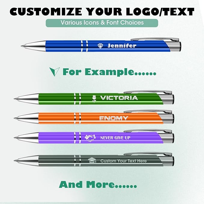 ENOMY 50 Pcs Personalized Pens Bulk Custom Pens with Logo Text Name Black Ballpoint Pens Inspirational Writing Pens, Gift for Teacher Student College Office Wedding Christmas Birthday