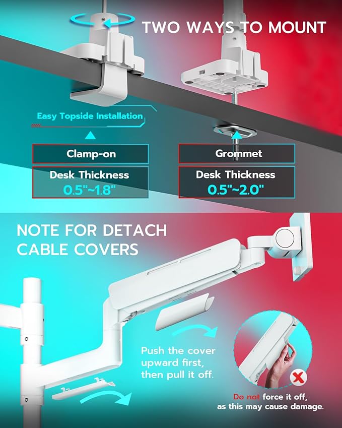 ARES WING Dual Monitor Mount for 17-49 Inch Ultrawide Heavy Duty Curved Screen Stacking, Computer Monitor Arm Desk Mount with USB, Gas Spring Adjustable Vesa Stand, White
