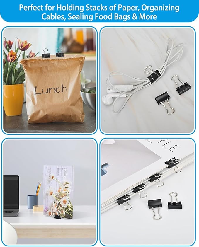 Konilaomu Small Clips Binder Clips 0.75 inch, Small Paper Clips for Office (48 Pcs)(Black)