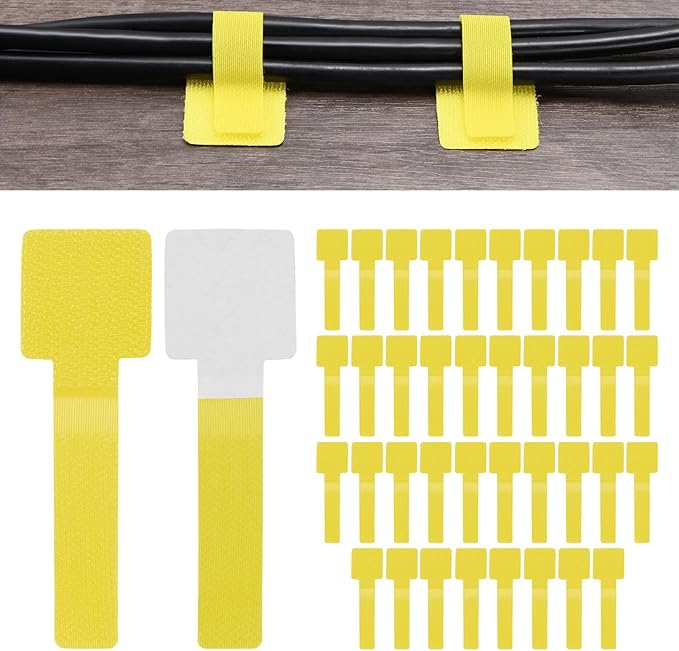 40-Pack Hook and Loop Cable Ties, 3.5 x 1.1 Inch Enhanced Self-Adhesive Cord Organizer for Desk/Home/Wall/Office Essentials, Cable Management Under Desk [Yellow]