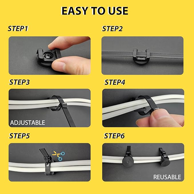Magnetic Zip Tie Mounts, 10 Pack Heavy Duty Magnetic Cable Holder with 20 Reusable Zip Ties - 31mm Multipurpose Magnet Wire Management Bases for Cord Organizer (Black)