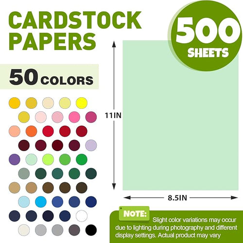 500 Sheets 8.5" X 11" Colored Cardstock, 50 Assorted Colors 230GSM/85LB Construction Paper Card Stock Printer Paper for Printing, Card Making, DIY Crafts, Kids School Supplies,Party Decorations