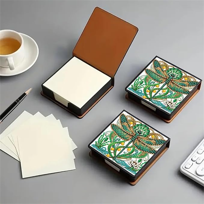 Dragonfly Diamond Painting Kit Note Box,Memo Paper Storage Box Diamond Art,Sticky Note Holder Diamond Art,Diamond Painting Memo Pad For Office Desk. (Dragonfly)