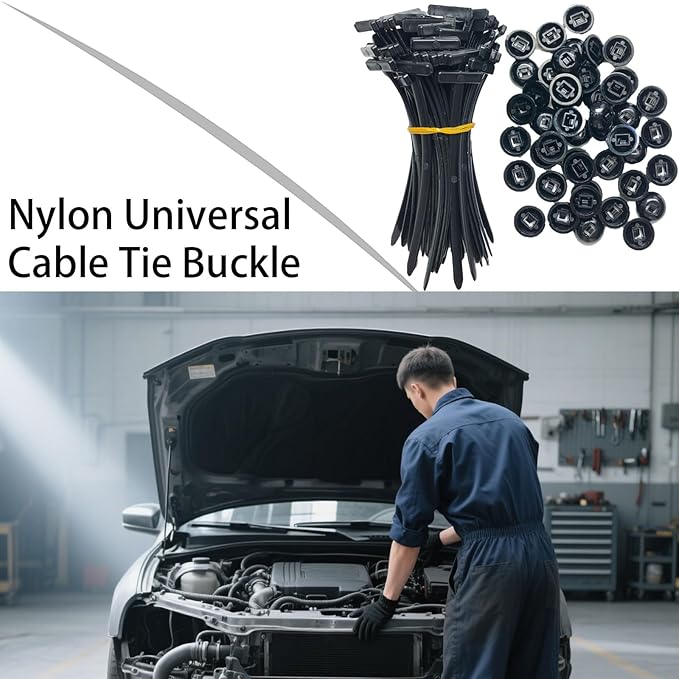 200PCS Heavy‑Duty Self‑Locking Nylon Cable Tie Clips – UV‑Resistant Multifunctional Push Rivet Fasteners for Automotive Fender, Trunk, Engine Cover & Interior Trim (200)