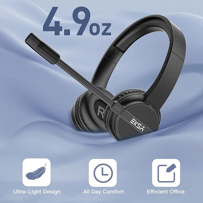EKSA Headset with Microphone for PC, 3.5mm Wired Computer Headsets with Volume & Mic Mute Controls, Lightweight All-Day Comfort Noise Cancelling Headphones for Laptop Work Office Call Center Skype