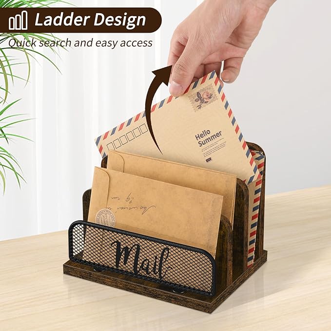 YINMIT Mail Organizer Countertop, Mail Holder with 3-Slot, Desktop Mail Sorter, Mail Organizer for Desk, Letter Sorter File Holder, Office Desk Organizers and Accessories
