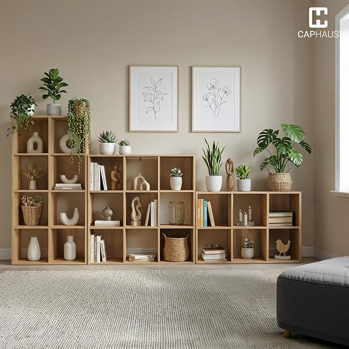 CAPHAUS Sturdy Room 11-Inch Cube Storage Organizer Shelf, with Thick Exterior Edge, Storage Shelf Divider w/Back, Bookcase, 6-Cube, Dark Grey