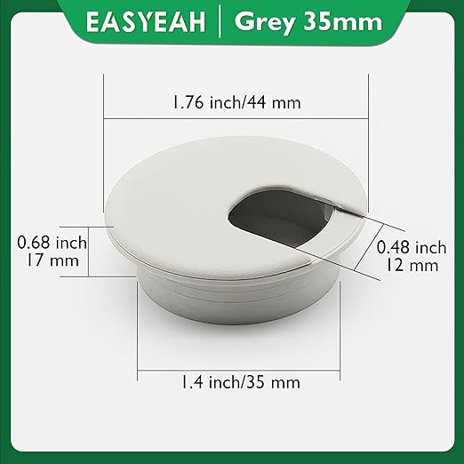 10 Pcs Desk Grommet 1-3/8" / 35 mm, Desk Cord Hole Cover, Cable Grommet ABS Plastic, Desk Hole Grommet for Home & Office Pc, Detachable Cable Cord Organizer-Light Grey