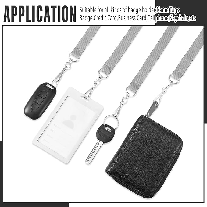 Patelai 120 Pcs Breakaway Lanyards with J Hook Bulk Flat for ID Badges Neck Badge Lanyards Card Name tag Holder Neck Straps (Gray)