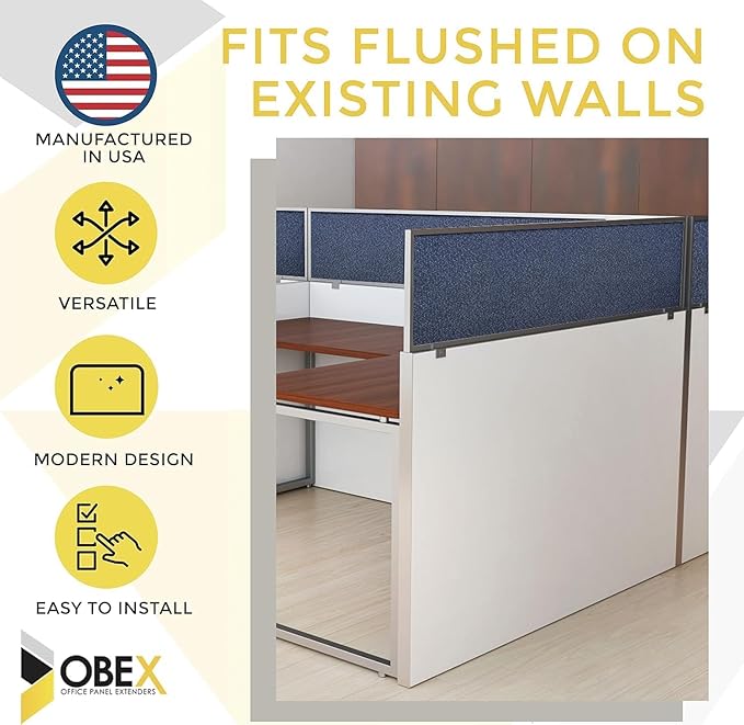 OBEX Acoustical Cubicle Privacy Screen Extender Desk Panel & Office Divider, Add Separation & Block Noise, 12" x 36", Twilight