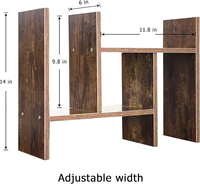 BROWN-BROWN Adjustable Wood Desk Shelf Organizer Office Home Multipurpose Desktop Shelf, Display Shelf Rack Top Mini Bookcase, Free Style Display Desktop Organization