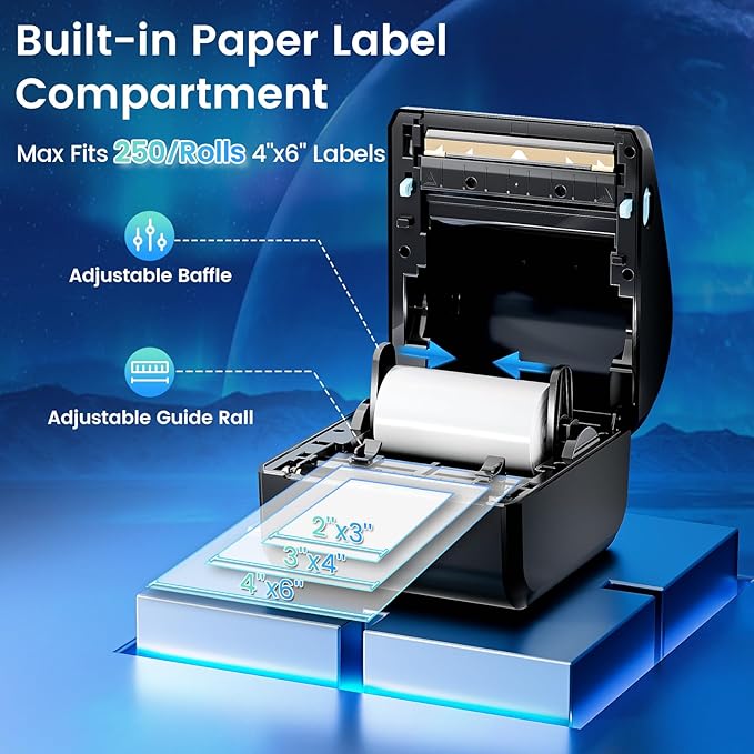 Bluetooth Shipping Label Printer 4x6, D450BT Thermal Label Printer for Shipping Packages, Thermal Printers for Small Business, Compatible with Android, iPhone, Windows, macOS, UPS, Tiktok