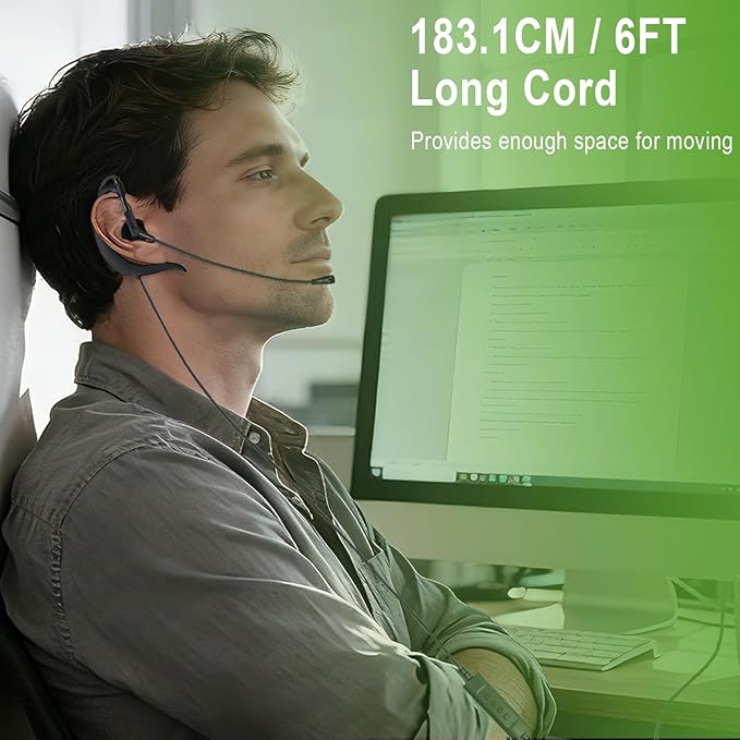 Wired USB Earbud with Microphone Single-Side USB-A Computer Headphone with Adjustable Ear Hook for PC Laptop Computer Mac Zoom Teams Office Work with Volume Controls & Mic/Speaker Mute, Lightweight