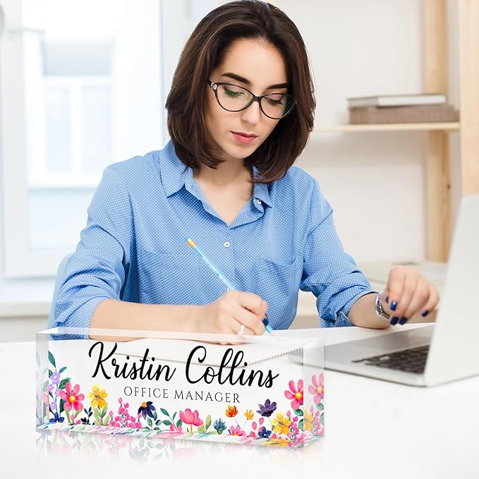 Custom Name Plate for Desk, Personalized Desk Name Plate on Clear Acrylic Glass, Appreciation Gifts for Teacher Employee Boss Coworkers Nurse, Office Desk Accessories for Women Men (Watermelon)