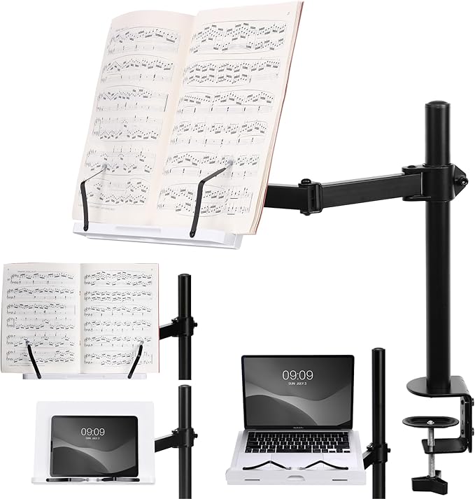 Navaris Book Stands with Clamp - Book Holder for Reading - Wood Books Stand - Works with Music, E-Readers or Tablets - 34 x 45 x 55 cm (13.39 x 17.72 x 21.65)