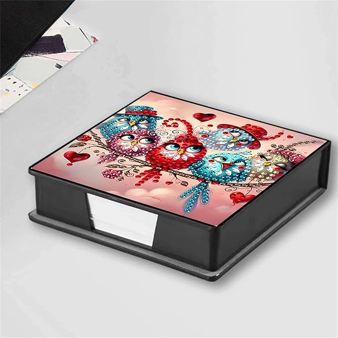 Bird Diamond Painting Note Box Memo Pad Holder, Diamond Art Sticky Notes Organizer for Desk, Aesthetic Stationery Storage Case for Office,School Supplies (Bird2)