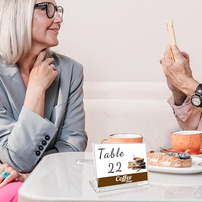 10 Pack 3x5 Inch Small Sign Holder Horizontal, Double-Sided Usage with Swivel Base for Table Display, for Office, Store, Restaurant, for Number/Name/Food Label Display, Note