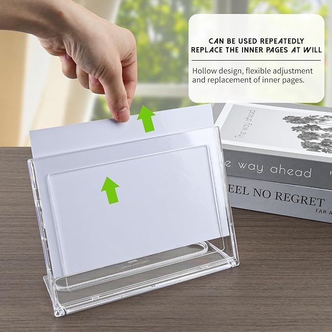 2 Pack 5x7 Inch Sign Holder Horizontal, Double-Sided Usage with Swivel Base for Table Display, for Office, Store, Restaurant, Retail Counters, for Name Sign, Message Board, Note
