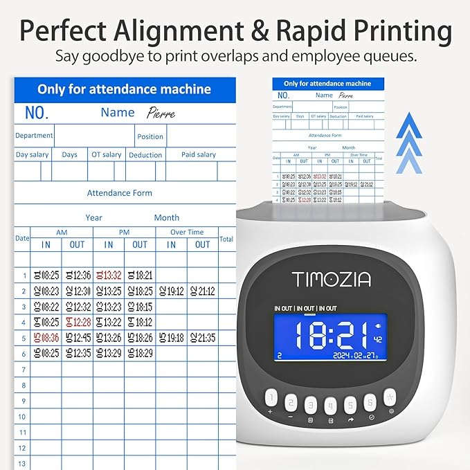 Time Clock with Passcode, Auto-Align Time Card Machine, 6 Punches per Day | Time Clock Punch Machine with 100 Time Cards, 2 Ink Ribbons(1 Inside) and 1 Rack