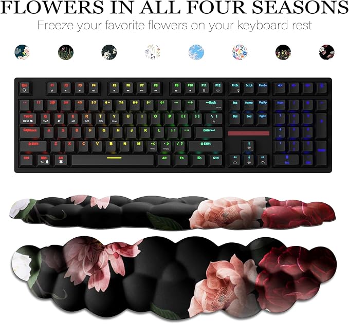 JIKIOU Cloud Wrist Rest Keyboard, Cloud Keyboard Wrist Pad Set with Comfortable Cloth, Cute Arm Rest for Palm Support, PC/Gaming Desk Accessories/Office Setup/Computer Hand Cushion Multicolored Peony