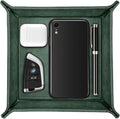 SITHON Valet Tray Desktop Storage Organizer – Premium PU Leather Catchall Bedside Vanity Tray Nightstand Caddy Holder for Remote Controller, Keys, Phone, Wallet, Coin, Jewelry, Dark Green