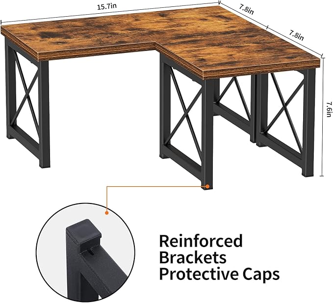 Honiter Desk Shelf Organizer, Desk Shelf for Top of Desk, 2 Tier Adjustable Small Bookshelf Organizer, Freestanding Stackable Desktop Stand, Kitchen Counter Display Rack, Rustic Brown