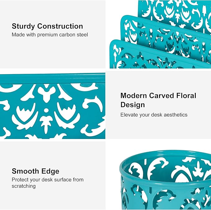 EasyPAG Desk Organizers and Accessories 3 Pieces Office Organizer Set - Pen Holder for Desk, Mail Sorter Countertop and Sticky Note Holder, Dark Teal