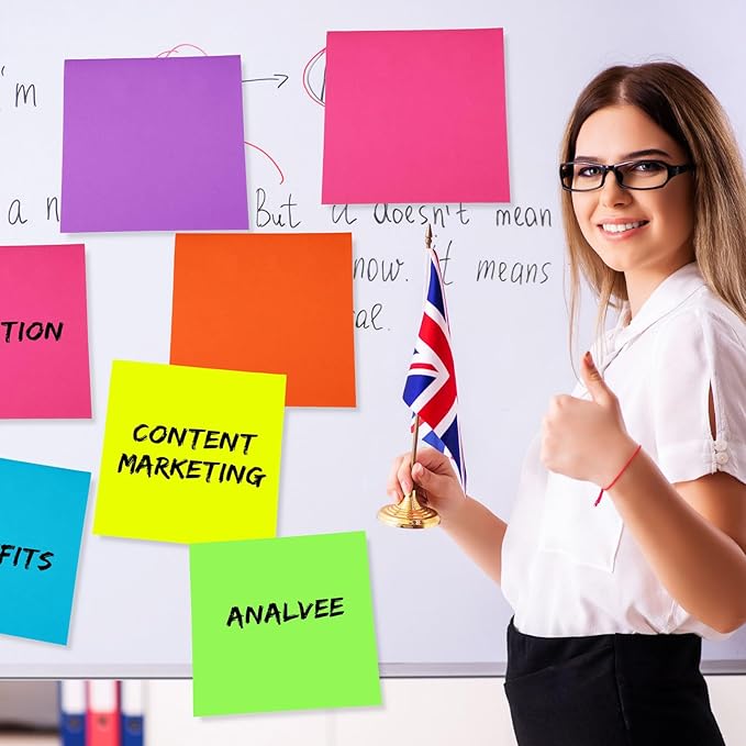 Zubebe 6 Pads 11 x 11 Inch Large Sticky Notes Jumbo Bright Colors Sticky Notepads Self Stick Note Square Memo Post Stickies for Office School, 25 Sheets/pad