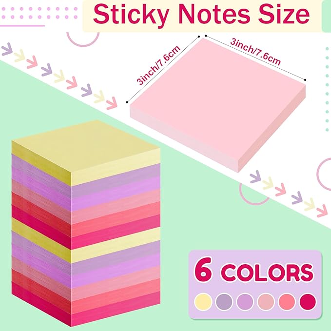 Fainne 120 Pack Sticky Notes Bulk 3 x 3 inch Self Stick Note Pads Multicolor Paper Memo for Office School Supplies Student Teacher Classroom Back to School Essentials, 50 Sheet/Pad(Vivid Color)