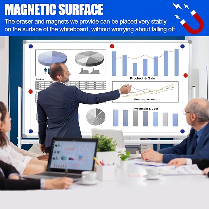 Double-Sided Rolling Whiteboards on Wheels 72 X 48, Large Dry Erase Board with Stands, Magnetic Mobile White Board Standing White Boards with Eraser & Marker & Magnet & Magnetic Calendar