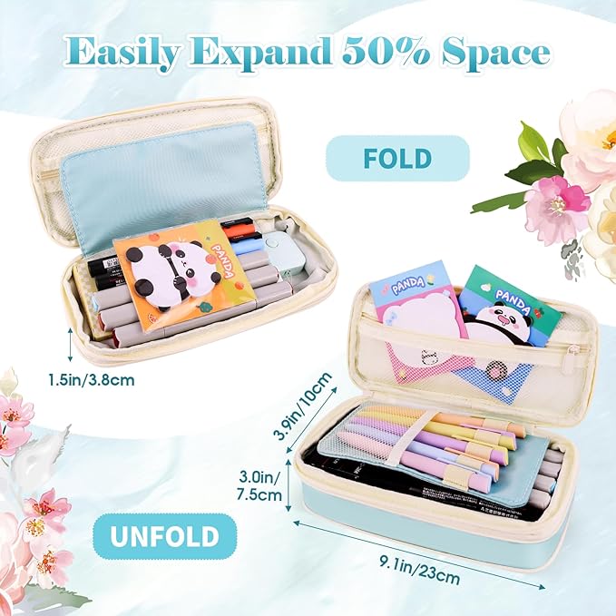 Preppy Pencil Case for Girls, Cute Large Pencil Pouch, Personalized Initial Pencil Bag with Zipper for School College Office Supplies, Back to School Supplies Gifts for Teen Girls (J, Blue)