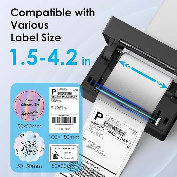 Bluetooth Thermal Shipping Label Printer, 4x6 Portable Thermal Address Label Printer for Small Business, Compatible with iPhone,Android,Windows,Mac,–Works with Ebay Shopify USPS&More, Black