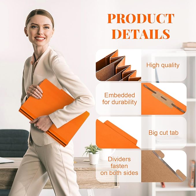 Skyygemm 72 Pcs Classification Folders Letter Size, 3 Divider Pressboard File Folder with Fasteners, Expanding File Organizer Bulk for Teachers, Clergy, Office, Church, Christmas Donations (Orange)
