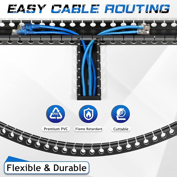 ZhiYo Cable Raceway 156in(4X L39in), Server Rack Cable Management Under Desk Cord Organizer, Electrical Safe PVC Cable Channel Open Slot Wire Raceway for Network/PC/TVs, Wire Duct H1 x W1.6in Black