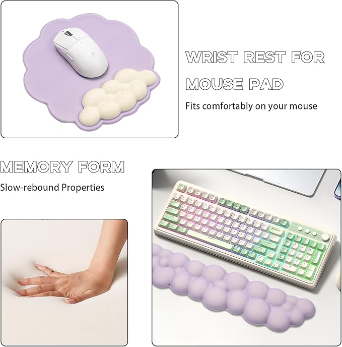 Ergonomic Mouse Pad and Keyboard Wrist Rest - Purple Cloud Wrist Rest Keyboard with Mouse Wrist Pad Sets, Soft Memory Foam Wrist Support for Laptop, Mac, Office, Work, Gaming