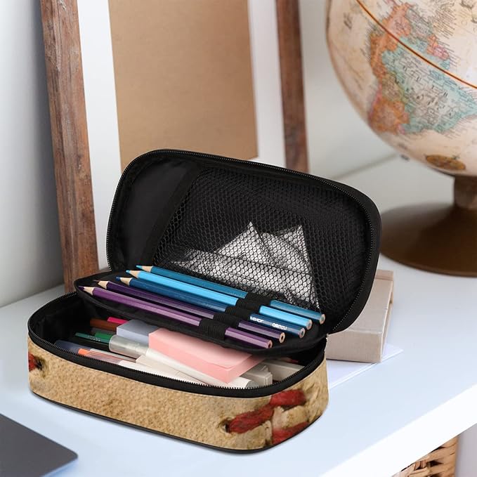 Pardick Sport Big Capacity Pencil Pen Case Old Baseball Large Pencil Pouch with Zipper Compartments Pencil Bag for Boys Girls Adults Student Office School Supplies