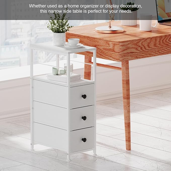 YBING Narrow Storage Cabinet with Drawers, Narrow Dresser, Small Fabric Storage, Slim Dresser for Bedroom, Small Spaces, Laundry, Closet, Bathroom, White