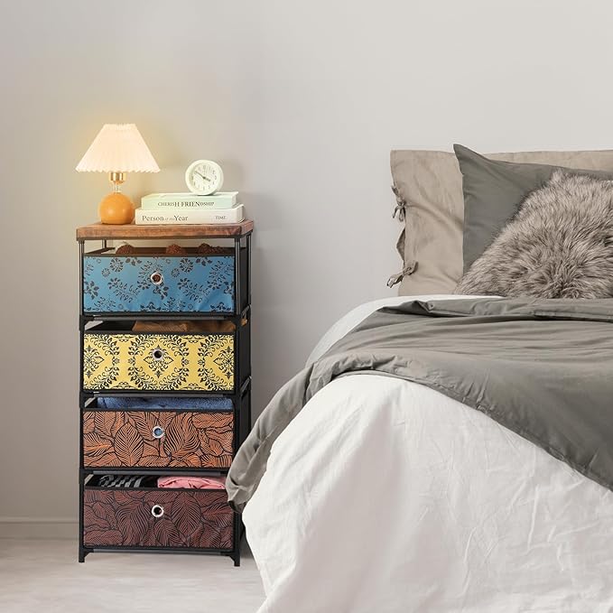 HAITRAL 4 Drawers Clothes Storage Organizer,Small Fabric Storage Chest with Drawers Unit,Easy Assembly Chest of Drawers and Fabric Dresser for Bedroom,Dorm,Hallway, Storage Bins,Multicolour