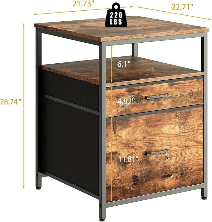 Mini Fridge Stand with 3 Storage, Mini Fridge Cabinet, Beverage Fridge Table, Heavy Duty 21.3" L* 22.7" W Tabletop, for Dorm, Apartment,Office, Bedroom Rustic Brown HB01BXN