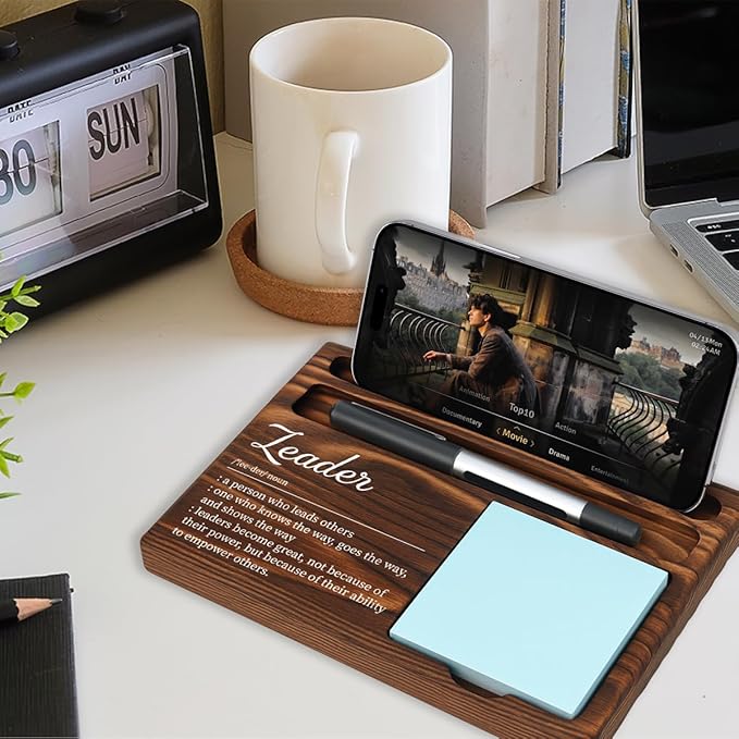 Leader Bosses Day Gifts for Women Men Manager Funny Office Decor for Women Wooden Sticky Note Holder National Boss Day Decorations Gifts for Supervisor Leader HR Men Manager Office Desk Decor