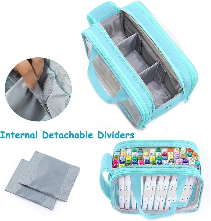 Marker Organizer Case – Holds 72-96Markers | Portable Art Marker Storage Bag with Clear View Panels & Removable Dividers | Marker Holder for Alcohol Markers, Pens, Craft Supplies(Case Only)