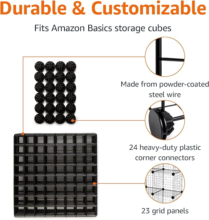 Amazon Basics Cube Wire Grid Stackable Storage Shelves, 6-Cube, 12.6"D x 26"W x 38"H, Black