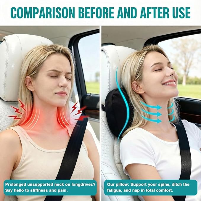 2PCS Car Pillow for Car Neck Pillow for Driving Seat Lumbar Support Soft Cushion with Extra Filling Accessories Back Support for Travel Nap and Trips Sleeping (Light Pink, Head)