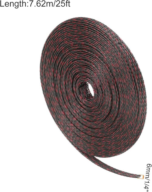 25ft PET Expandable Wire Loom 1/4 Inch, PET Braided Wire Sleeving Cable Management Sleeve Tubing [for Audio Video Home Office Cord Protector]-Black Red