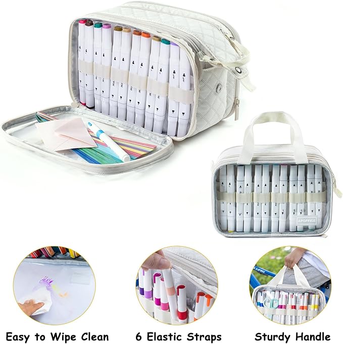Marker Organizer Case – Holds 72-96Markers | Portable Art Marker Storage Bag with Clear View Panels & Removable Dividers | Marker Holder for Alcohol Markers, Pens, Craft Supplies(Case Only)