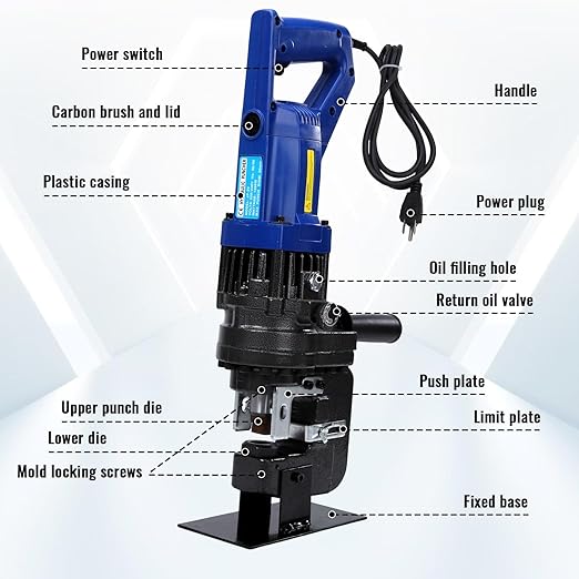 1200W Electric Hydraulic Hole Punch 110V Electric Hydraulic Punching Tool 10T Output Force Hole Puncher for Metal Steel Plate Iron Plate Aluminum Plate