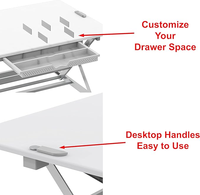 SHW 32-Inch Height Adjustable Standing Desk Converter Riser Workstation with Drawer, White
